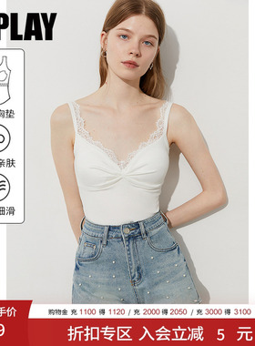 DPLAY【惠品】新款白色蕾丝吊带背心女含胸垫美背上衣2026夏季