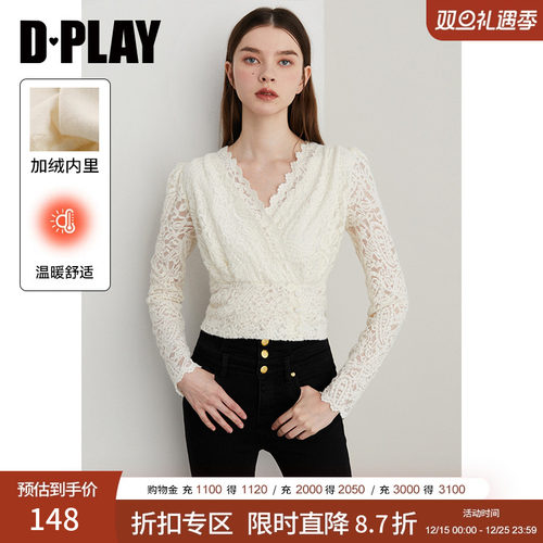 DPLAY正肩单排扣绒感蕾丝衫