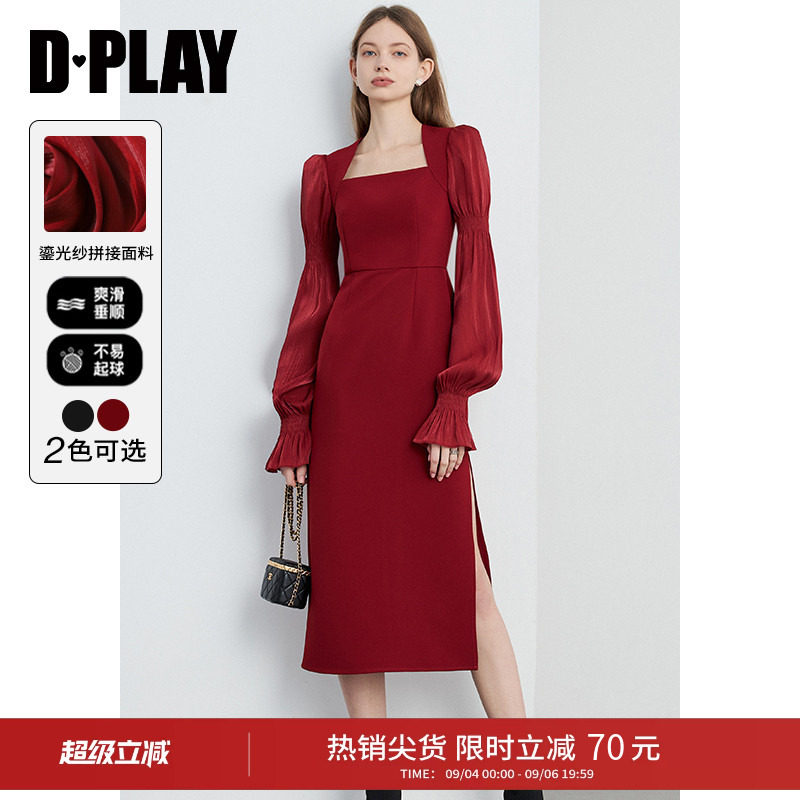 DPLAY红色流光纱长袖连衣裙图片