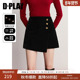 DPLAY2025年冬季 里半身裙女 饰扣丝绒自带裤 新款 百搭黑色异型装