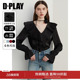 女V领新款 长袖 法式 衬衣雪纺衫 上衣 气质喇叭袖 DPLAY黑色衬衫