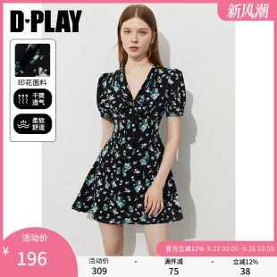 DPLAY2025年夏季 黑色連衣裙女短款 好看法式 蝴蝶結(jié)裙子短裙 新款