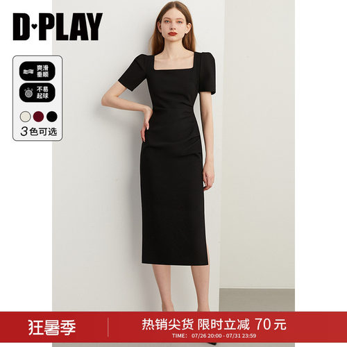 DPLAY法式方领连衣裙显瘦小黑裙