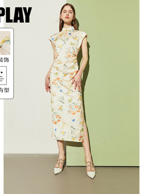 DPLAY夏季新款新中式白色气质优雅短袖连衣裙女长裙沙滩裙