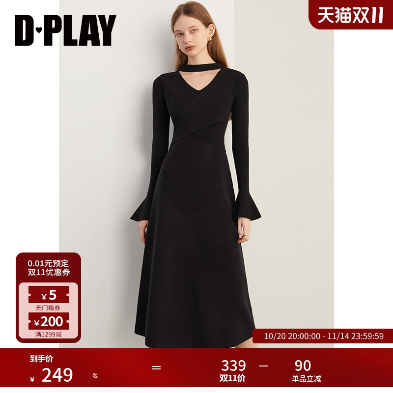 DPLAY针织连衣裙长裙喇叭袖