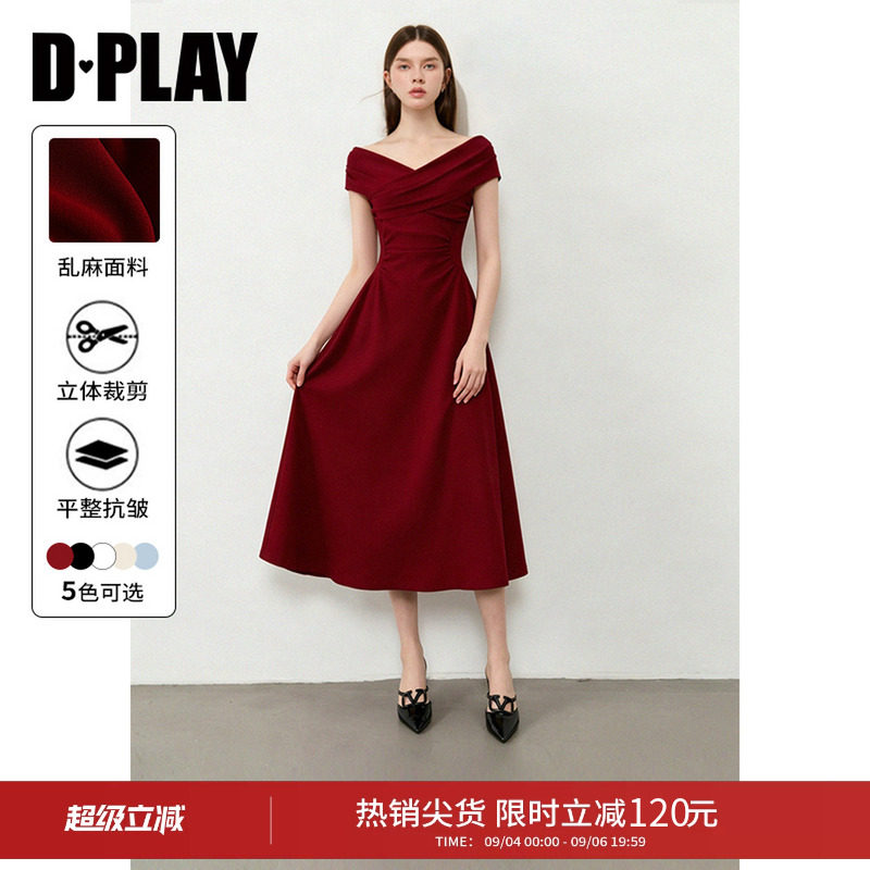 DPLAY红色连衣裙法式收腰长裙图片