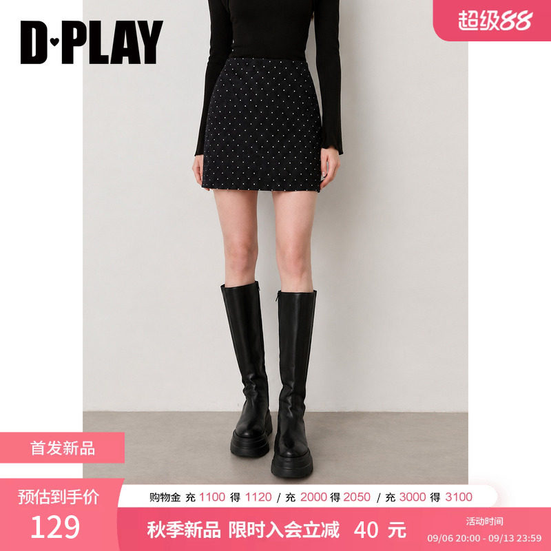 DPLAY黑色收腰半身裙女2026秋季新款通勤风连腰A字短款裙裤图片