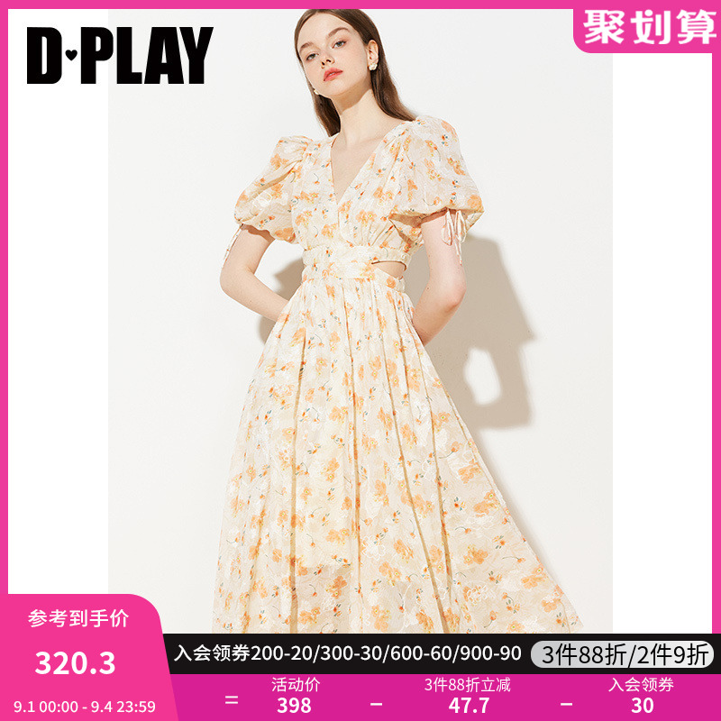 DPLAY夏新款浪漫初恋清橘度假风印花雪纺