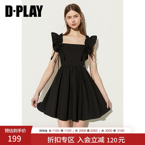 DPLAY夏季气质法式黑色连衣裙女短袖收腰小黑裙短裙沙滩裙