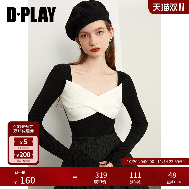 DPLAY方领针织衫熊猫色毛衣