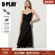 DPLAY2025夏季 法式 气质黑色度假吊带连衣裙长裙女小黑裙沙滩裙