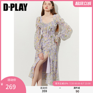 紫色连衣裙女海边度假沙滩裙雪纺设计感碎花裙长裙 DPLAY2025夏季