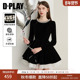 DPLAY亮钻领黑色连衣裙短裙冬季 丝绒连衣裙女公主裙小礼服伞裙