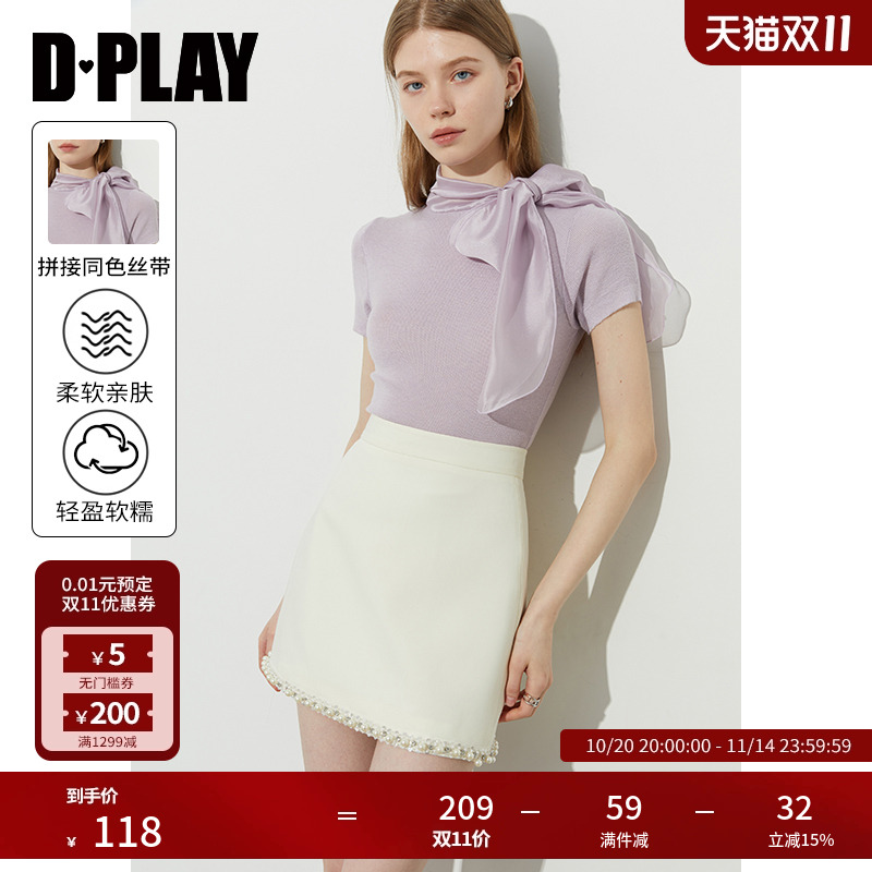 圆领可系蝴蝶结针织衫