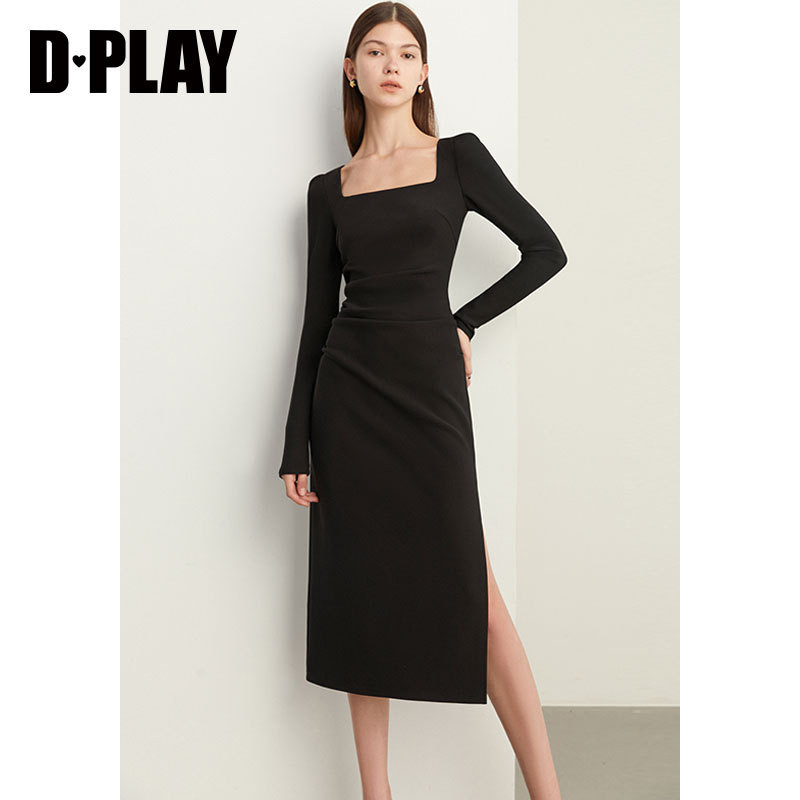 新款法式DPLAY侧开衩连衣裙