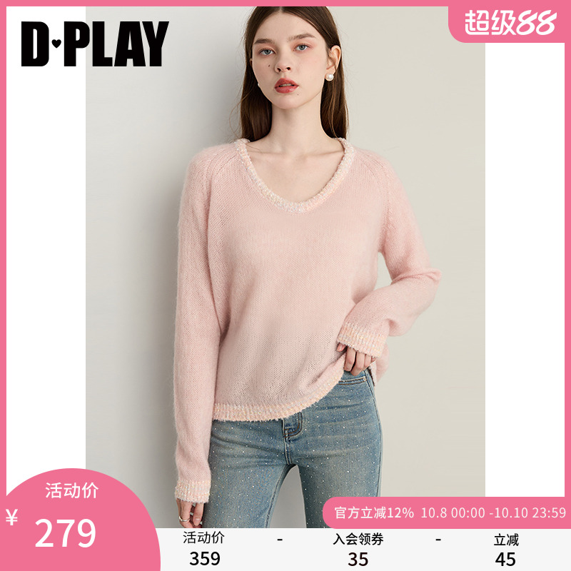 DPLAY2025年秋季新款套头针织衫毛衣女气质百搭慵懒软糯针织衫