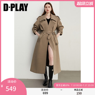 大衣 DPLAY2025年春季 新款 卡其色风衣外套女休闲气质时尚 铆钉长款