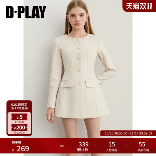 休闲气质圆领西服裙子短裙 白色连衣裙女时尚 DPLAY2025年秋季 新款