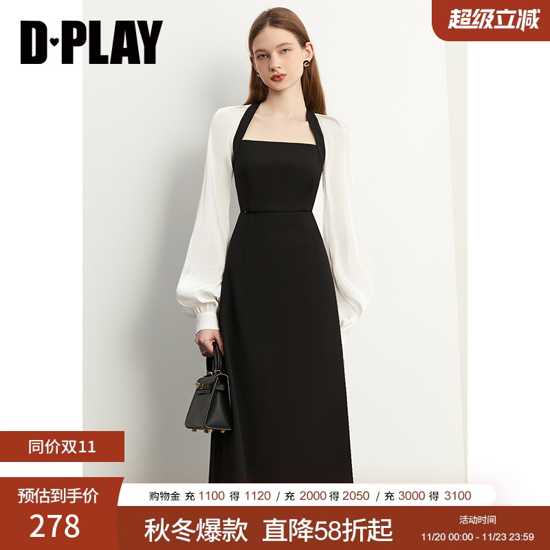 方领鎏光泡泡袖连衣裙