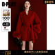DPLAY 红色双面呢子大衣 新款 黑标 100羊毛外套女狐狸毛新年冬季