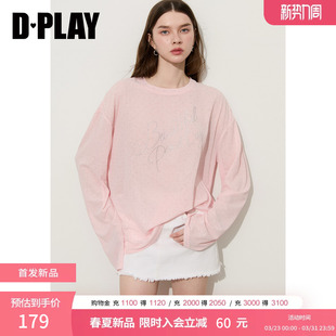 上衣2026年春季 DPLAY 宽松打底衫 粉色T恤女时尚 时髦云T系列
