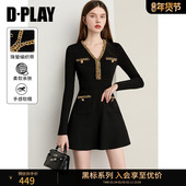 针织连衣裙优雅长袖 DPLAY 裙女 新款 黑色修身 黑标 2026年春季