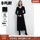 风V领黑色可脱卸立体花朵收腰长袖 DPLAY秋季 法式 针织连衣裙