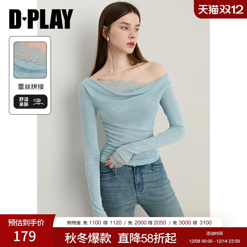 DPLAY荡领蕾丝流行好看长袖T恤
