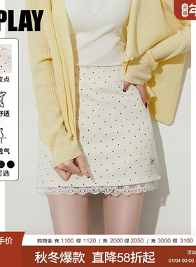 DPLAY【惠品】白色半身裙春季新款女气质波点蕾丝半裙裙子短裙