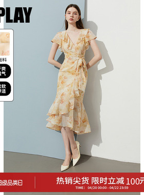 DPLAY新款黄色鱼尾连衣裙女长款漂亮好看法式裙子长裙2026夏季