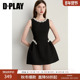 DPLAY2025年秋季 裙子 短款 新款 黑色圆领礼服裙女腰部珍珠织带时尚