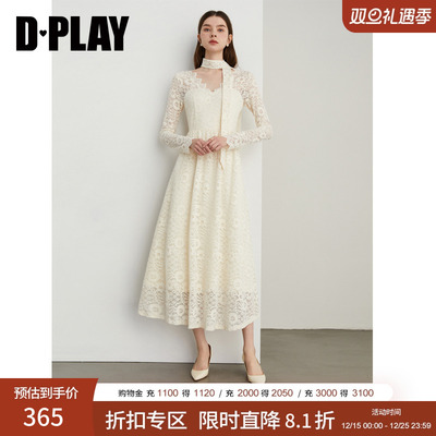 DPLAY弹力绒感蕾丝连衣裙