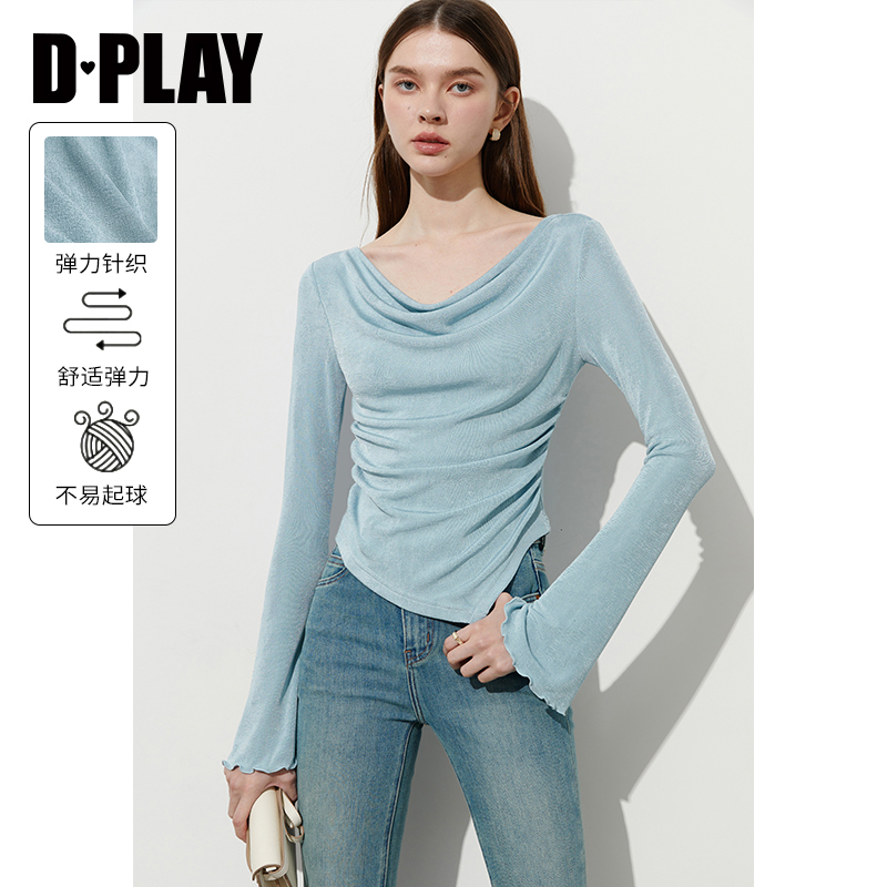 DPLAY荡领木耳边T恤上衣