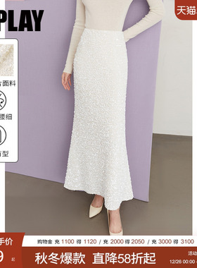 DPLAY【惠品】2025年秋季白色半身裙女流行亮片裙半裙长裙