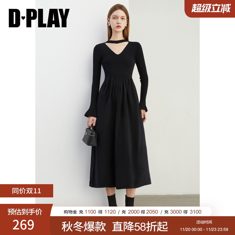 DPLAYV领喇叭袖挂脖连衣裙