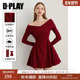 DPLAY 红色连衣裙女一字领礼服裙子 新款 蜜恋衣橱系列 2026春季