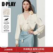 好看气质缎面衬衣上衣长袖 DPLAY年春季 女法式 白色衬衫 新款