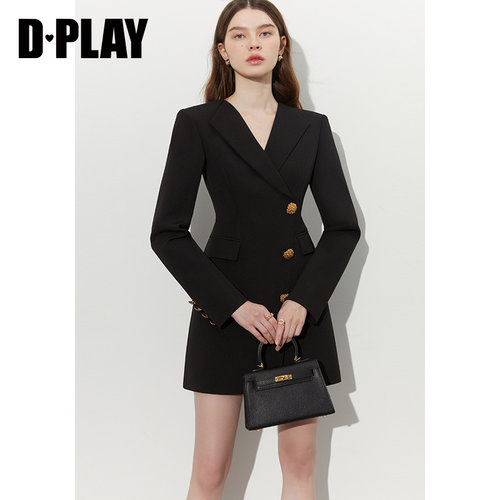 黑标V字翻领连衣裙DPLAY