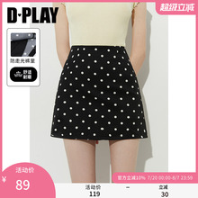 DPLAY【惠品】2025年夏季新款黑色半身裙女复古短款裙子波点短裙