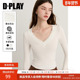 惠品 打底衫 白色T恤衫 春季 DPLAY 蕾丝边修身 女V领法式 新款 上衣