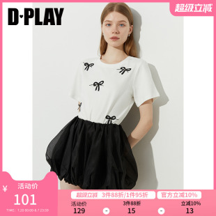 立体蝴蝶结白色t恤女圆领上衣短袖 DPLAY 新款 惠品 2025年夏季