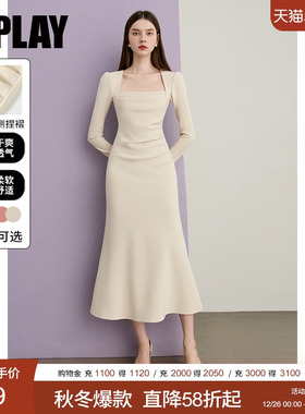 DPLAY2025秋季新款白色连衣裙女长款法式礼服裙子生日裙鱼尾长裙