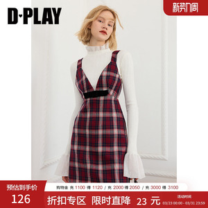 DPLAY德帕拉秋经典格纹学院风V领连衣裙高腰背带裙
