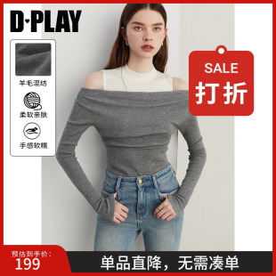 上衣女长袖 DPLAY2025年春季 灰色毛衣女气质含羊毛针织衫 时尚 新款