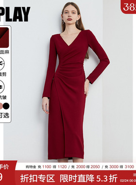 DPLAY秋季红色连衣裙女新款法式奢华复古裙子长款晚礼服长裙