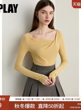 DPLAY2026年春季新款黄色小衫女气质洋气多巴胺时尚收腰上衣