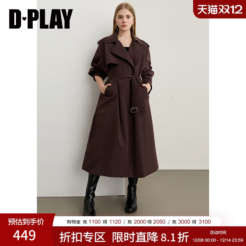 翻领双排扣金属装饰风衣