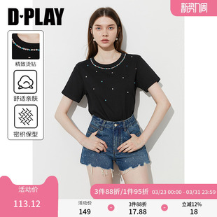宽松半袖 DPLAY夏季 独特好看气质法式 黑色t恤女短袖 上衣 新款