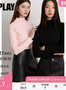 DPLAY【惠品 暖绒】2025秋黑色保暖上衣绒感打底衫长袖T恤内搭女