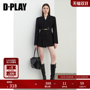 女气质宽松休闲流行西服外套上衣长袖 黑色西装 新款 DPLAY2025秋季